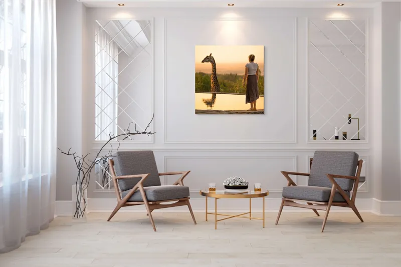 Tablou Canvas, "Întâlnire cu girafa la apus", 100 x 100 cm – poza 7