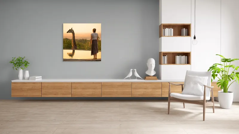 Tablou Canvas, "Întâlnire cu girafa la apus", 100 x 100 cm – poza 8