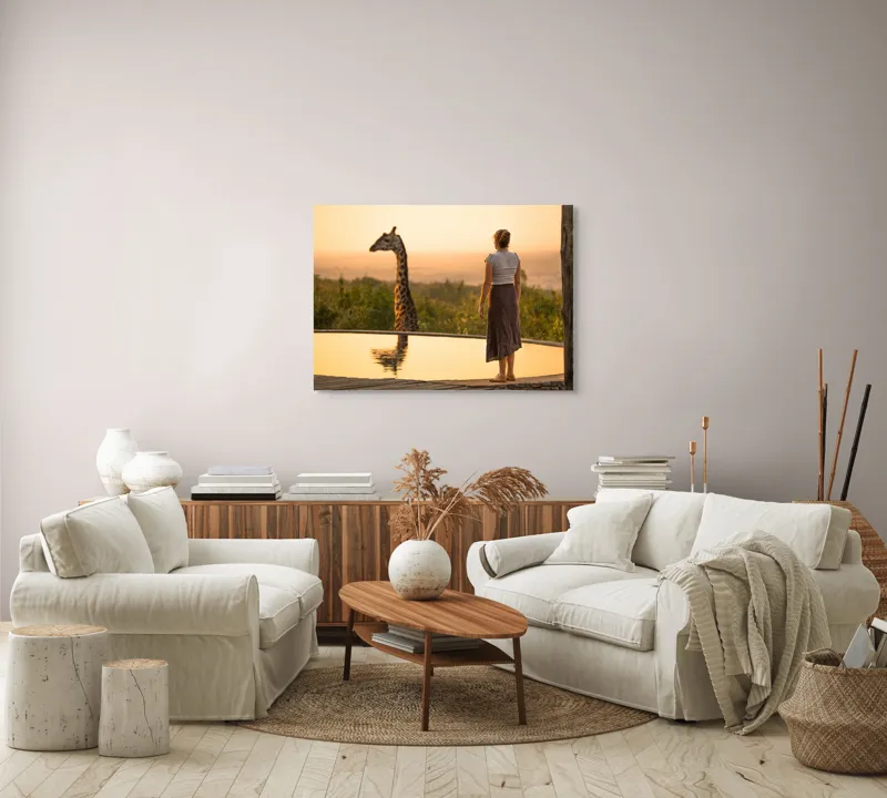 Tablou Canvas, "Întâlnire cu girafa la apus", 100 x 70 cm – poza 3