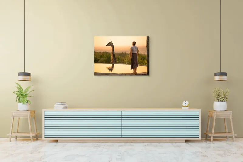 Tablou Canvas, "Întâlnire cu girafa la apus", 100 x 70 cm – poza 4