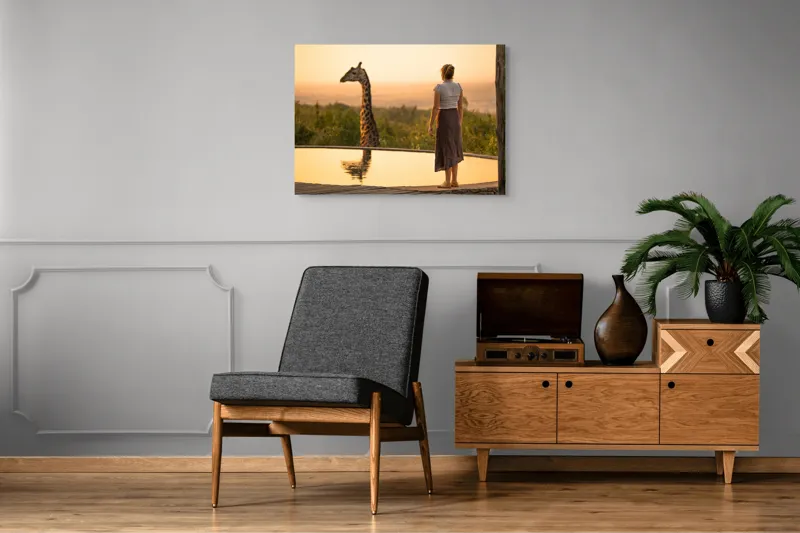 Tablou Canvas, "Întâlnire cu girafa la apus", 100 x 70 cm – poza 8