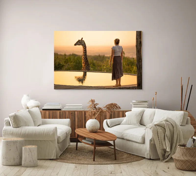 Tablou Canvas, "Întâlnire cu girafa la apus", 150 x 100 cm – poza 3