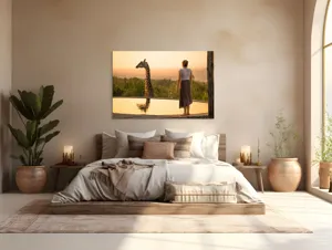 Tablou Canvas, "Întâlnire cu girafa la apus", 150 x 100 cm – poza 4