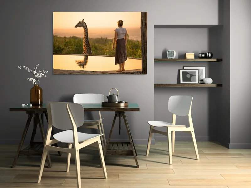 Tablou Canvas, "Întâlnire cu girafa la apus", 150 x 100 cm – poza 5