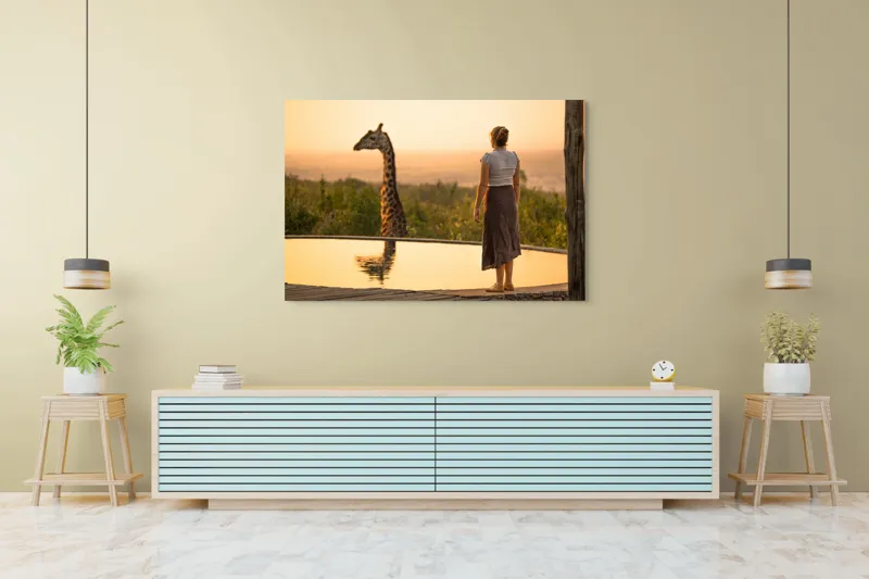 Tablou Canvas, "Întâlnire cu girafa la apus", 150 x 100 cm – poza 6