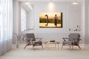 Tablou Canvas, "Întâlnire cu girafa la apus", 150 x 100 cm – poza 7