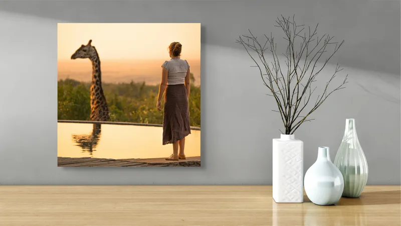 Tablou Canvas, "Întâlnire cu girafa la apus", 50 x 50 cm – poza 3