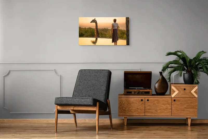 Tablou Canvas, "Întâlnire cu girafa la apus", 90 x 50 cm – poza 6