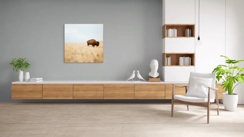 Tablou Canvas, "Bizon solitar în savana aridă", Bizon, Prerie, Cer, Solitudine, Peisaj, Natura, Liniste, 100 x 100 cm – poza 8