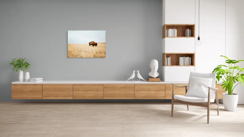 Tablou Canvas, "Bizon solitar în savana aridă", Bizon, Prerie, Cer, Solitudine, Peisaj, Natura, Liniste, 100 x 70 cm – poza 6