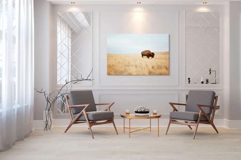 Tablou Canvas, "Bizon solitar în savana aridă", Bizon, Prerie, Cer, Solitudine, Peisaj, Natura, Liniste, 150 x 100 cm – poza 7