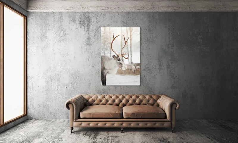 Tablou Canvas, "Renul în pădurea de iarnă albă", Ren, Zăpadă, Iarnă, Copaci, Cerbi., 100 x 150 cm – poza 6