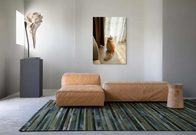 Tablou Canvas, "Pisica în lumina dimineții", Pisică, Portocalie, Blană, Coadă, Fereastră, Perdea, Lumină, Podea, Urechiușe, Încăpere, 70 x 100 cm – poza 7