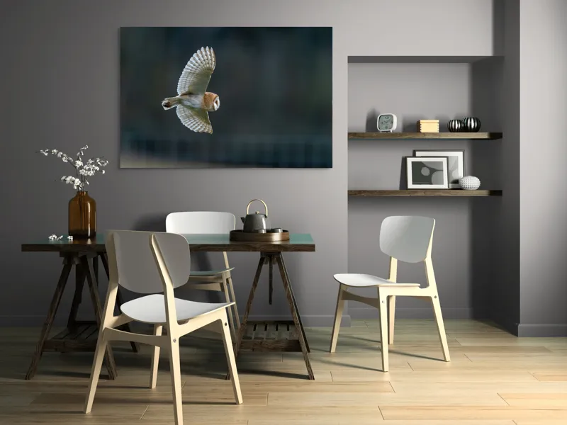 Tablou Canvas, "Bufnița survolând noaptea tainică", Bufniță, Zbor, Aripi, Noapte, Silueta, Plutire, Tăcere, Vânătoare, Pene, Culoare., 150 x 100 cm – poza 5