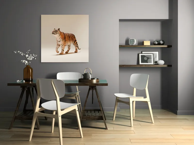 Tablou Canvas, "Tigrul în pas domol spre orizont", Tigru, Eleganță, Blană, Dungată, Animal, Prădător, Grațios, Puternic, Sălbatic, Majestuos, 100 x 100 cm – poza 6