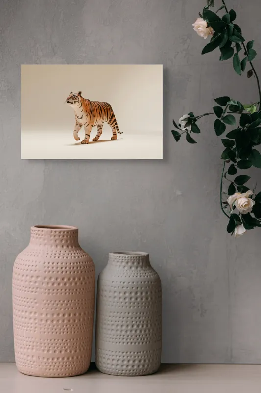 Tablou Canvas, "Tigrul în pas domol spre orizont", Tigru, Eleganță, Blană, Dungată, Animal, Prădător, Grațios, Puternic, Sălbatic, Majestuos, 39 x 26 cm – poza 4