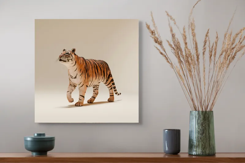 Tablou Canvas, "Tigrul în pas domol spre orizont", Tigru, Eleganță, Blană, Dungată, Animal, Prădător, Grațios, Puternic, Sălbatic, Majestuos, 50 x 50 cm – poza 4
