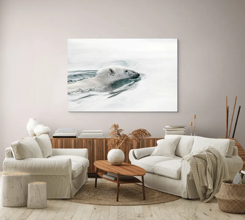 Tablou Canvas, "Urs polar înotând în oceanul arctic", Urs, Alb, Apă, Rece, Calm, Natură, Arctice, Fragilitate, Singurătate, Liniște, 150 x 100 cm – poza 3