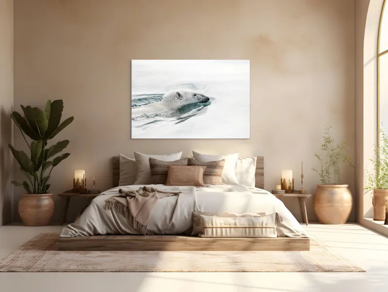 Tablou Canvas, "Urs polar înotând în oceanul arctic", Urs, Alb, Apă, Rece, Calm, Natură, Arctice, Fragilitate, Singurătate, Liniște, 150 x 100 cm – poza 4