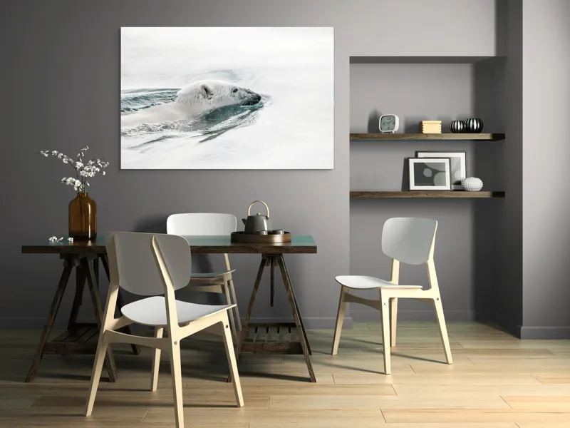 Tablou Canvas, "Urs polar înotând în oceanul arctic", Urs, Alb, Apă, Rece, Calm, Natură, Arctice, Fragilitate, Singurătate, Liniște, 150 x 100 cm – poza 5