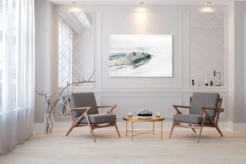 Tablou Canvas, "Urs polar înotând în oceanul arctic", Urs, Alb, Apă, Rece, Calm, Natură, Arctice, Fragilitate, Singurătate, Liniște, 150 x 100 cm – poza 7