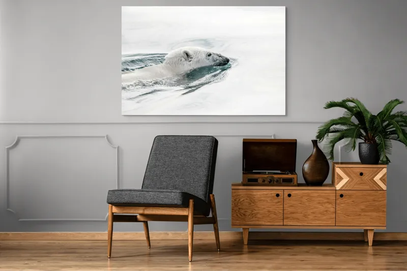 Tablou Canvas, "Urs polar înotând în oceanul arctic", Urs, Alb, Apă, Rece, Calm, Natură, Arctice, Fragilitate, Singurătate, Liniște, 150 x 100 cm – poza 8