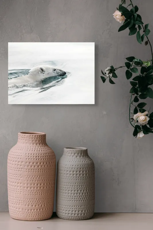 Tablou Canvas, "Urs polar înotând în oceanul arctic", Urs, Alb, Apă, Rece, Calm, Natură, Arctice, Fragilitate, Singurătate, Liniște, 54 x 39 cm – poza 8