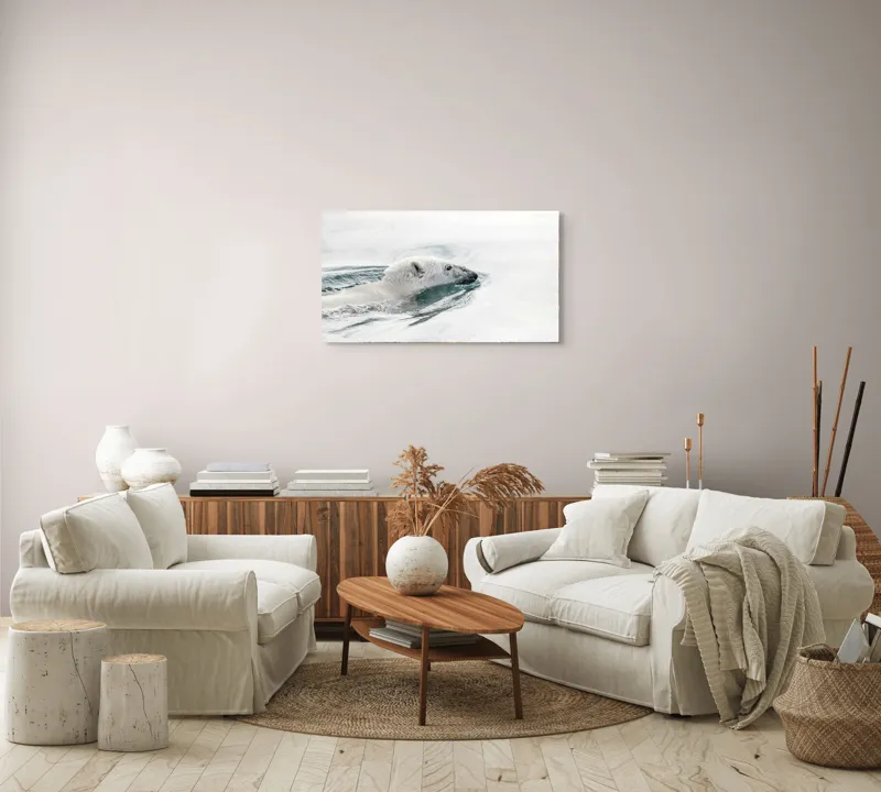Tablou Canvas, "Urs polar înotând în oceanul arctic", Urs, Alb, Apă, Rece, Calm, Natură, Arctice, Fragilitate, Singurătate, Liniște, 90 x 50 cm – poza 4