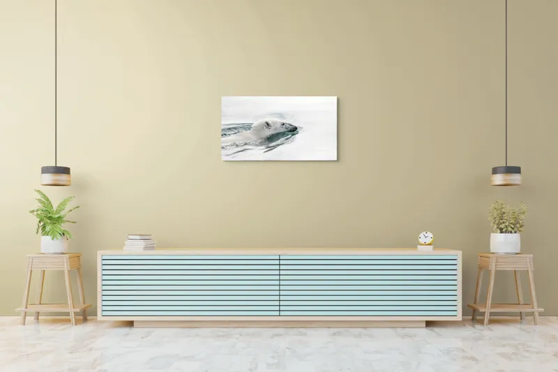 Tablou Canvas, "Urs polar înotând în oceanul arctic", Urs, Alb, Apă, Rece, Calm, Natură, Arctice, Fragilitate, Singurătate, Liniște, 90 x 50 cm – poza 5