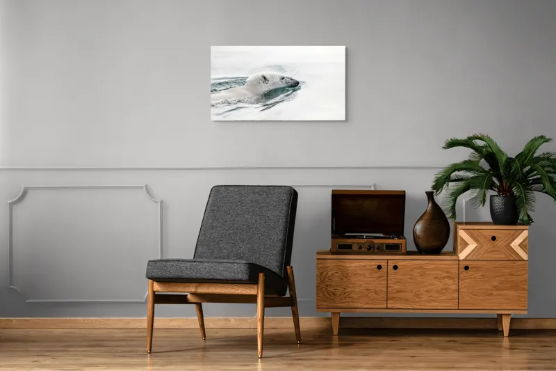 Tablou Canvas, "Urs polar înotând în oceanul arctic", Urs, Alb, Apă, Rece, Calm, Natură, Arctice, Fragilitate, Singurătate, Liniște, 90 x 50 cm – poza 6