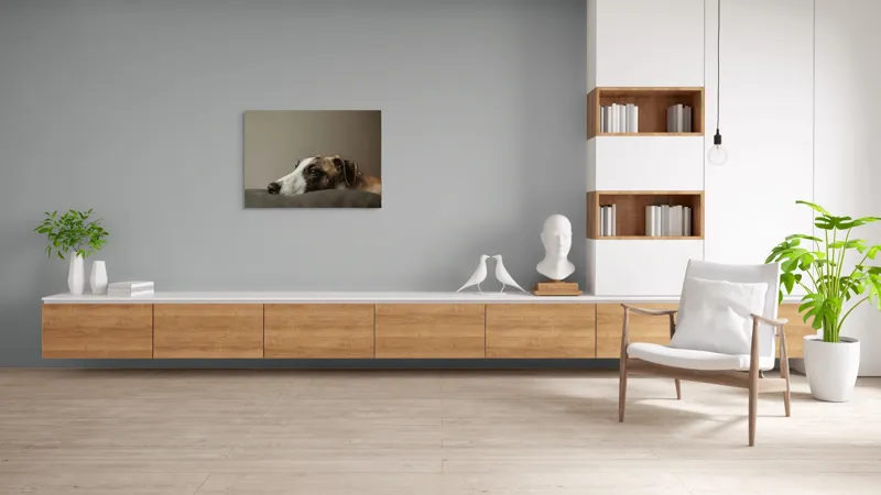 Tablou Canvas, "Visând spre orizontul necunoscut", Calm, Contemplative, Gentle, Whippet, Peaceful, 100 x 70 cm – poza 6