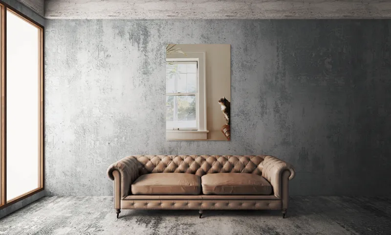 Tablou Canvas, "Pisica visătoare lângă fereastră luminoasă", Pisică, Fereastră, Frunze, Canapea, Lumină, Relaxare, Interioară, Observare, 100 x 150 cm – poza 6