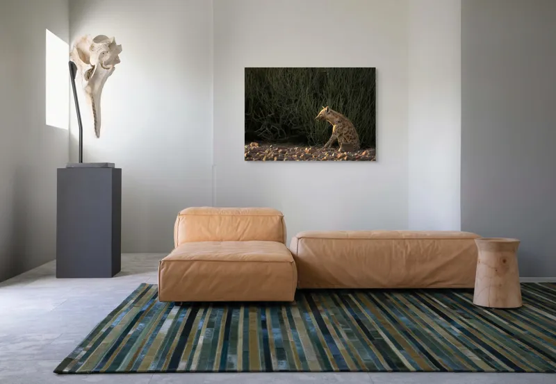 Tablou Canvas, "Hiena în lumina apusului african", Hyena, Pământ, Vegetație, Apus, Solitudine, Observație, Natură, 100 x 70 cm – poza 7