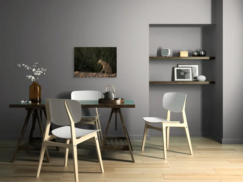 Tablou Canvas, "Hiena în lumina apusului african", Hyena, Pământ, Vegetație, Apus, Solitudine, Observație, Natură, 70 x 50 cm – poza 5