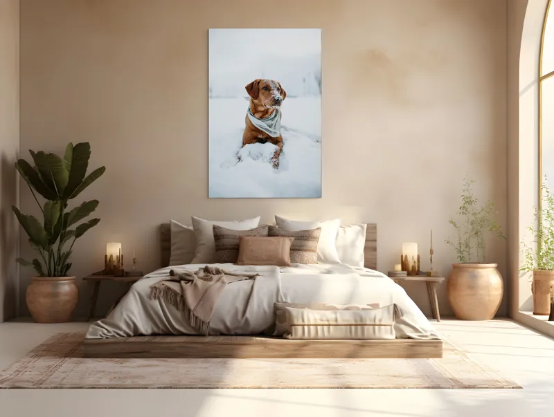 Tablou Canvas, "Cățel joacă în zăpada albă", Neștiind Cine Este, 100 x 150 cm – poza 3