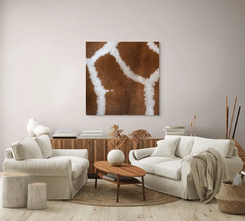 Tablou Canvas, "Model de blană girafului african", Model, Textură, Giraffe, Piele, Natură, Pete, Maro, Alb, Contrast, Frumusețe., 100 x 100 cm – poza 3