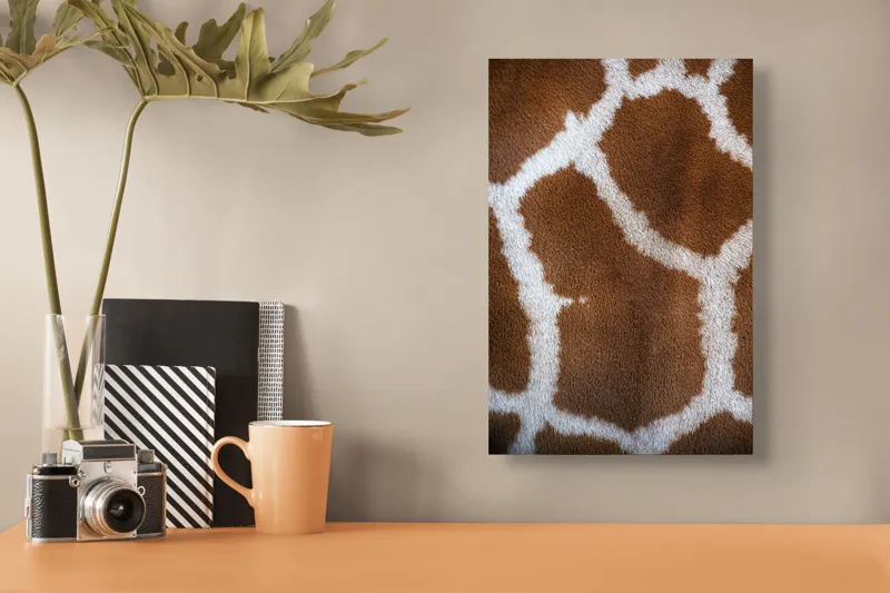 Tablou Canvas, "Model de blană girafului african", Model, Textură, Giraffe, Piele, Natură, Pete, Maro, Alb, Contrast, Frumusețe., 26 x 39 cm – poza 3
