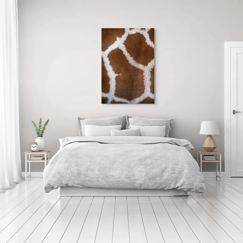 Tablou Canvas, "Model de blană girafului african", Model, Textură, Giraffe, Piele, Natură, Pete, Maro, Alb, Contrast, Frumusețe., 70 x 100 cm – poza 3