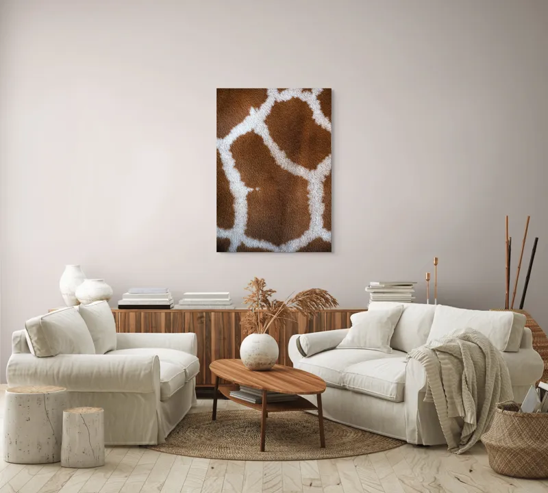 Tablou Canvas, "Model de blană girafului african", Model, Textură, Giraffe, Piele, Natură, Pete, Maro, Alb, Contrast, Frumusețe., 70 x 100 cm – poza 4