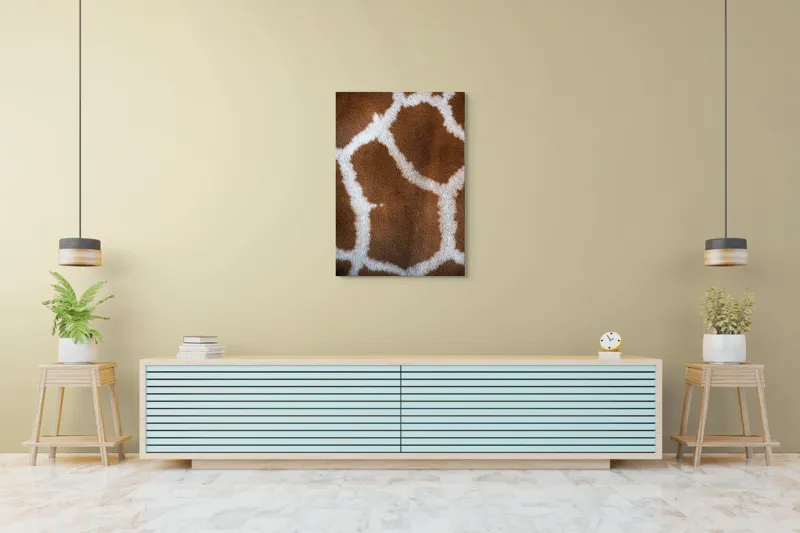 Tablou Canvas, "Model de blană girafului african", Model, Textură, Giraffe, Piele, Natură, Pete, Maro, Alb, Contrast, Frumusețe., 70 x 100 cm – poza 5