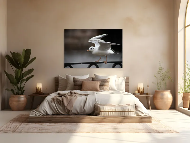Tablou Canvas, "Pescărușul grațios în zbor lin", Alb, Fragil, Zbor, Grație, Natură, Aripi, Libertate, Seninătate, Linie, Contrast., 150 x 100 cm – poza 4