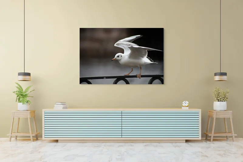 Tablou Canvas, "Pescărușul grațios în zbor lin", Alb, Fragil, Zbor, Grație, Natură, Aripi, Libertate, Seninătate, Linie, Contrast., 150 x 100 cm – poza 6