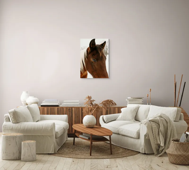 Tablou Canvas, "Privirea calmă a calului iarna", Puternic, Elegant, Calm, Frumos, Natural, Blând, Viu, 50 x 70 cm – poza 4