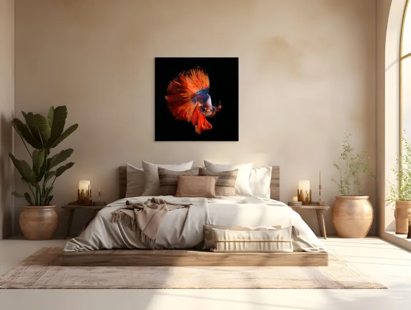 Tablou Canvas, "Dansul vibrant al peștelui betta", Fină, Eleganță, Culoare, Mișcare, Delicatețe, Contrast, Frumusețe, Natură, 100 x 100 cm – poza 4