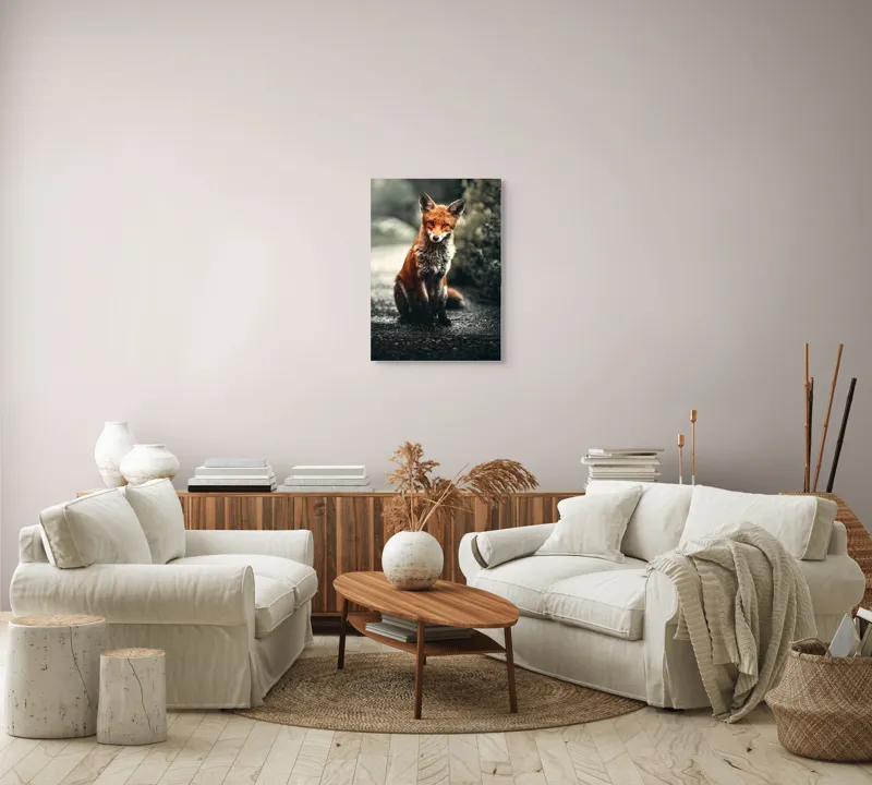 Tablou Canvas, "Vulpea cu privire pătrunzătoare", Roșcată, Elegantă, Vicleană, Grațioasă, Atenție, 50 x 70 cm – poza 4
