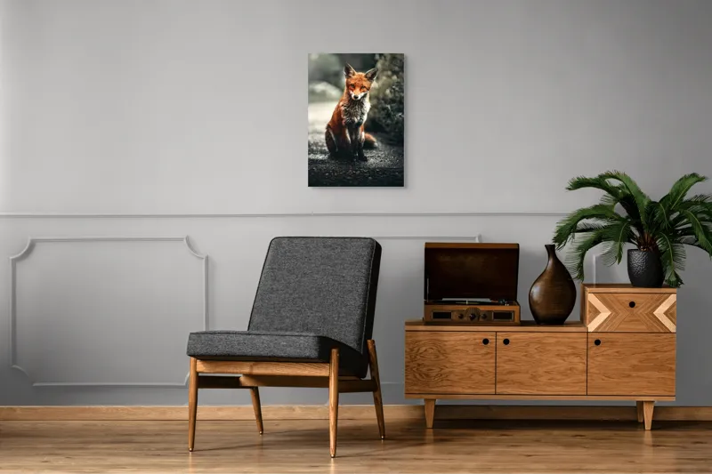 Tablou Canvas, "Vulpea cu privire pătrunzătoare", Roșcată, Elegantă, Vicleană, Grațioasă, Atenție, 50 x 70 cm – poza 8