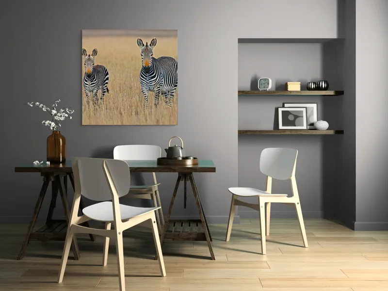Tablou Canvas, "zebre pe câmpie uscată", Nu pot să îți spun cine sunt persoanele sau animalele din imagine., 100 x 100 cm – poza 6