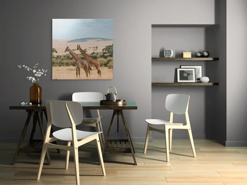 Tablou Canvas, "Grațioasele girafe în savană africană", Giraffe, Savannah, Majestic, Tall, Horizon, Wilderness, Nature, Graceful, 100 x 100 cm – poza 6