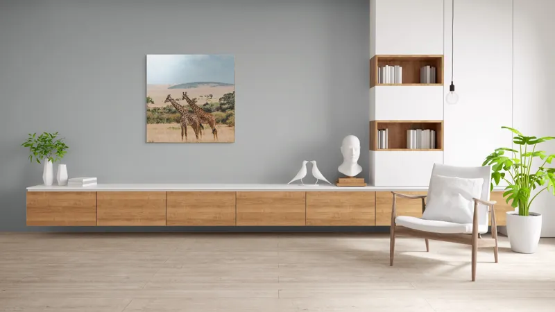 Tablou Canvas, "Grațioasele girafe în savană africană", Giraffe, Savannah, Majestic, Tall, Horizon, Wilderness, Nature, Graceful, 100 x 100 cm – poza 8