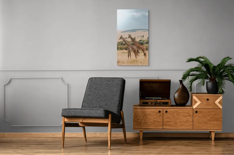 Tablou Canvas, "Grațioasele girafe în savană africană", Giraffe, Savannah, Majestic, Tall, Horizon, Wilderness, Nature, Graceful, 50 x 90 cm – poza 8